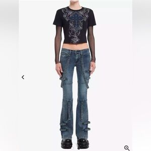 NWT Social Collision Womens Gothic Cross Fishnet Twofer Crop Top Sz M Hot Topic